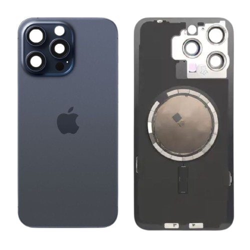 iPhone 15 Pro Achterkant Glas met Logo Blauw met Frame Magneten en Camera lenzen